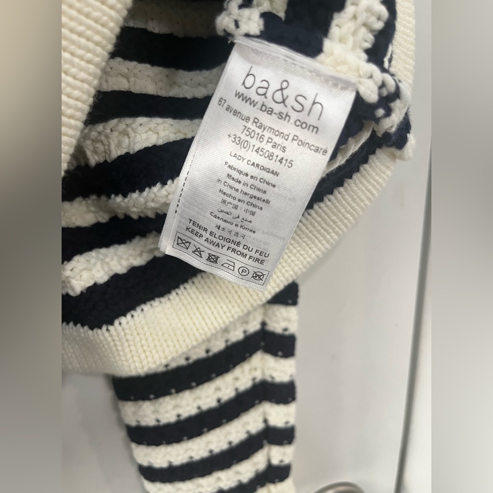 Ba&sh Gamden striped Cropped V-neck gold-tone military-style buttons cardigan 0 - Picture 8 of 13